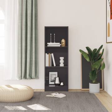 3-Tier High Gloss Grey Book Cabinet - Stylish & Modern Design