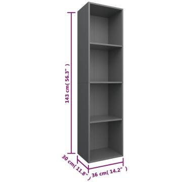 Stylish Grey Book Cabinet & TV Cabinet - 36x30x143 cm