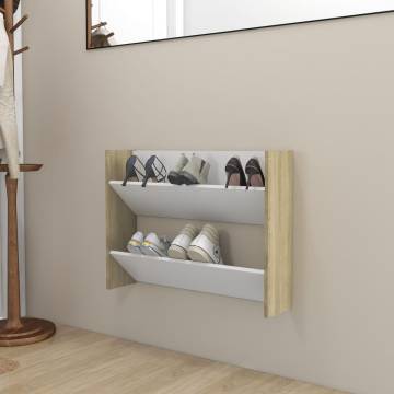 Wall Shoe Cabinet White & Sonoma Oak | 80x18x60 cm