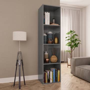 Sleek High Gloss Grey Book Cabinet & TV Cabinet - 36x30x143 cm