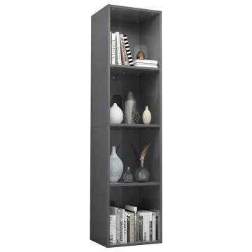 Sleek High Gloss Grey Book Cabinet & TV Cabinet - 36x30x143 cm