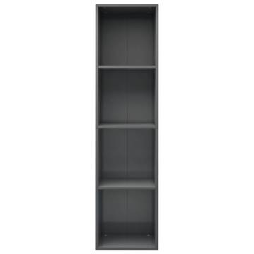 Sleek High Gloss Grey Book Cabinet & TV Cabinet - 36x30x143 cm