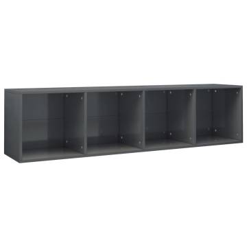 Sleek High Gloss Grey Book Cabinet & TV Cabinet - 36x30x143 cm