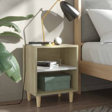 Stylish Bed Cabinets - Solid Wood Legs - Sonoma Oak & White