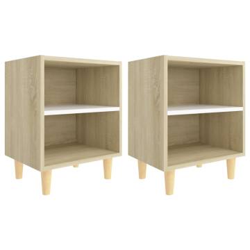 Stylish Bed Cabinets - Solid Wood Legs - Sonoma Oak & White