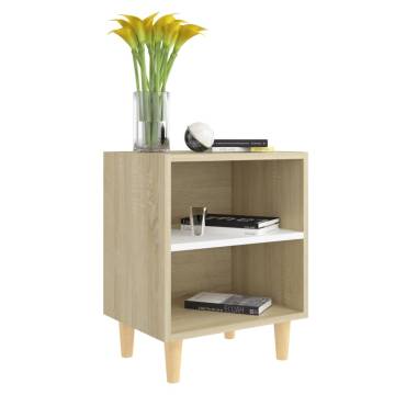 Stylish Bed Cabinets - Solid Wood Legs - Sonoma Oak & White