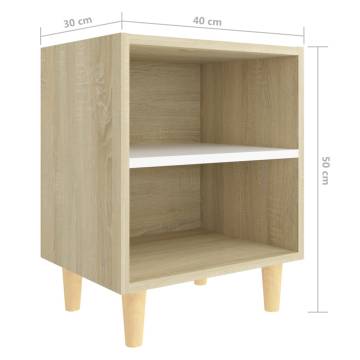 Stylish Bed Cabinets - Solid Wood Legs - Sonoma Oak & White