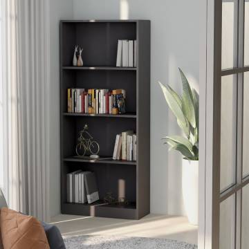 4-Tier High Gloss Grey Book Cabinet | Stylish Engineered Wood