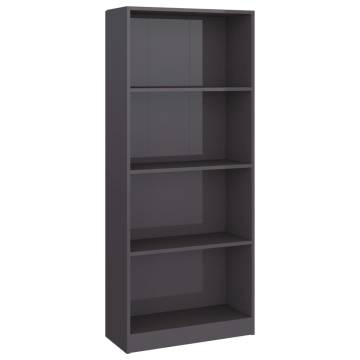 4-Tier High Gloss Grey Book Cabinet | Stylish Engineered Wood