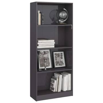 4-Tier High Gloss Grey Book Cabinet | Stylish Engineered Wood