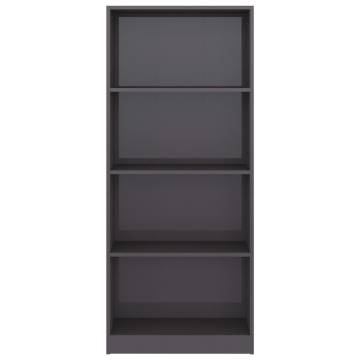 4-Tier High Gloss Grey Book Cabinet | Stylish Engineered Wood