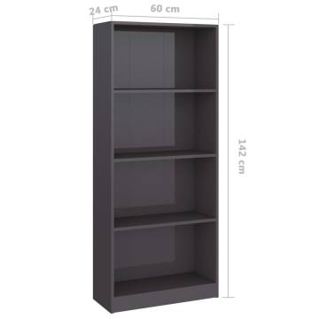 4-Tier High Gloss Grey Book Cabinet | Stylish Engineered Wood