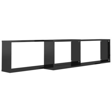 High Gloss Black Wall Cube Shelf Set - Stylish Storage Solution