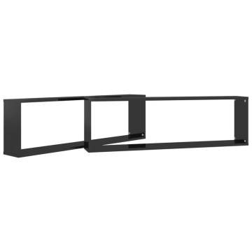 High Gloss Black Wall Cube Shelf Set - Stylish Storage Solution