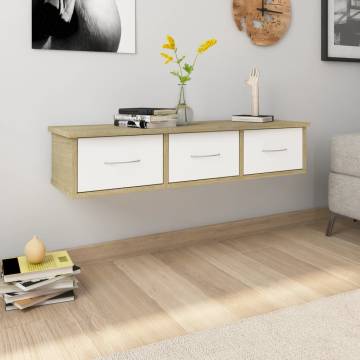 Wall Drawer Shelf - White & Sonoma Oak - 88x26x18.5 cm