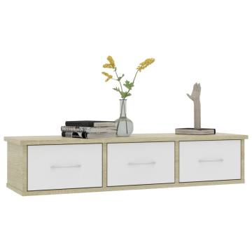 Wall Drawer Shelf - White & Sonoma Oak - 88x26x18.5 cm