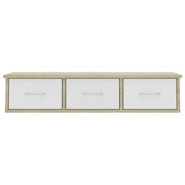 Wall Drawer Shelf - White & Sonoma Oak - 88x26x18.5 cm