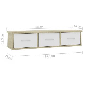 Wall Drawer Shelf - White & Sonoma Oak - 88x26x18.5 cm