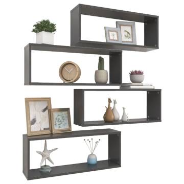 Stylish Grey Wall Cube Shelf Set - 4 pcs | Hippomarket