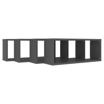 Stylish Grey Wall Cube Shelf Set - 4 pcs | Hippomarket