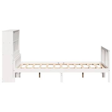 Bookcase Bed without Mattress | Solid Wood Pine, White, 135x190cm