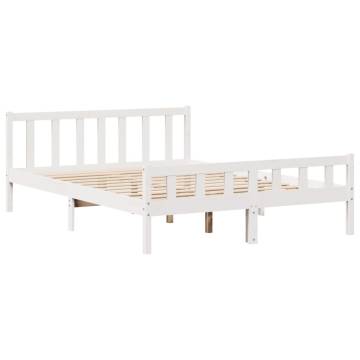 Bookcase Bed without Mattress | Solid Wood Pine, White, 135x190cm