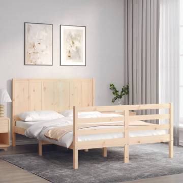 Bed Frame with Headboard Double - Solid Wood | Hipo Market