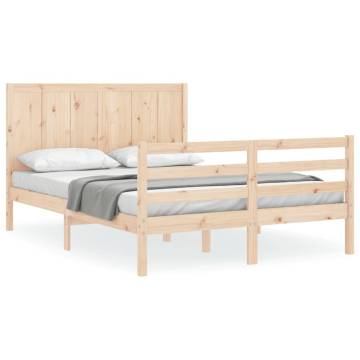 Bed Frame with Headboard Double - Solid Wood | Hipo Market