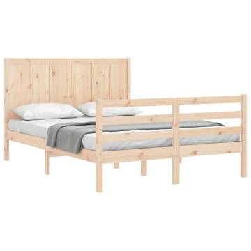 Bed Frame with Headboard Double - Solid Wood | Hipo Market