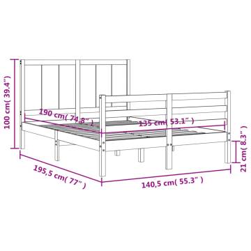 Bed Frame with Headboard Double - Solid Wood | Hipo Market