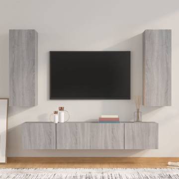 4 Piece Grey Sonoma TV Cabinet Set - Stylish Storage Solution