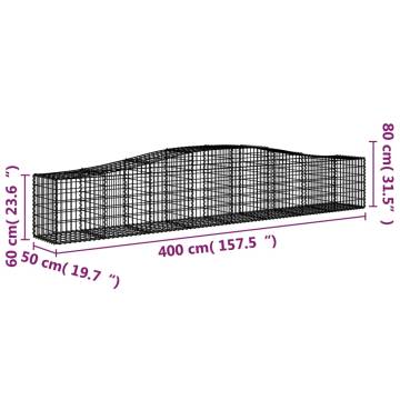 Arched Gabion Baskets - 15 pcs Galvanised Iron 400x50x60/80 cm