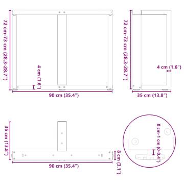 T-Shaped Dining Table Legs - 2pcs White Steel 90x35x72cm