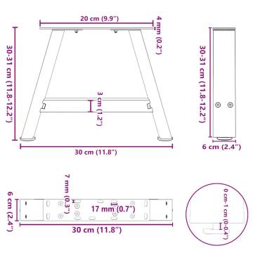 A-Shaped Coffee Table Legs - White Steel | 2 pcs 30x(30-31) cm