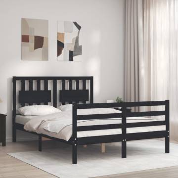 Black Bed Frame with Headboard - Solid Pine 120x200 cm