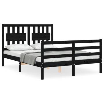 Black Bed Frame with Headboard - Solid Pine 120x200 cm