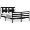 Black Bed Frame with Headboard - Solid Pine 120x200 cm