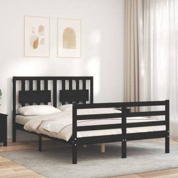 Black Bed Frame with Headboard - Solid Pine 120x200 cm