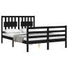 Black Bed Frame with Headboard - Solid Pine 120x200 cm