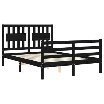 Black Bed Frame with Headboard - Solid Pine 120x200 cm