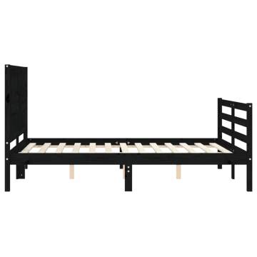 Black Bed Frame with Headboard - Solid Pine 120x200 cm