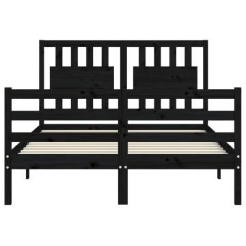 Black Bed Frame with Headboard - Solid Pine 120x200 cm