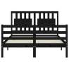 Black Bed Frame with Headboard - Solid Pine 120x200 cm