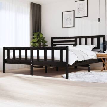 Black Solid Wood Bed Frame 200x200 cm - Stylish & Sturdy