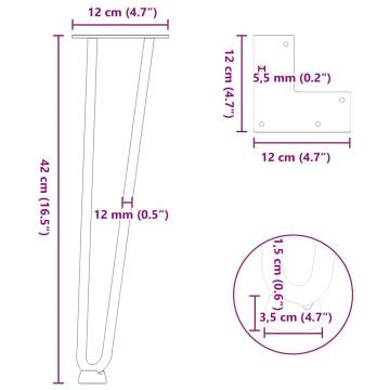 Hairpin Table Legs 4 pcs Natural Steel 42 cm - Durable Design