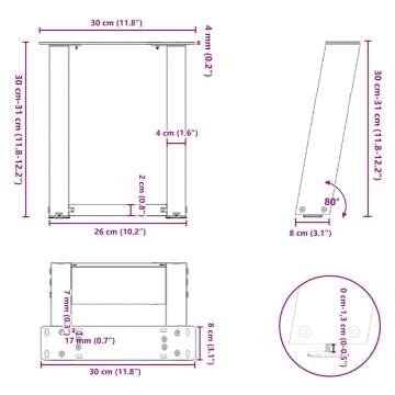 U-Shaped Coffee Table Legs - Anthracite Steel 30x(30-31) cm