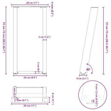 U-Shaped Console Table Legs - Anthracite Steel, 2 pcs 28x(72-73) cm