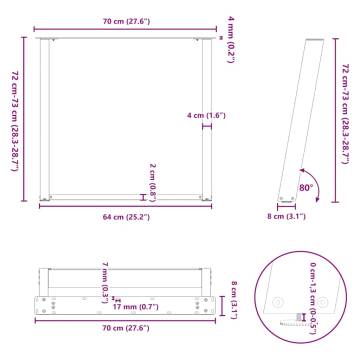 U-Shaped Dining Table Legs - Black Steel 70x(72-73) cm