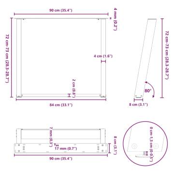 U-Shaped Dining Table Legs - Black Steel 90x(72-73) cm