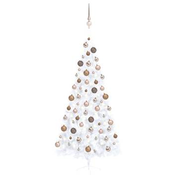 Pre-lit Artificial Half Christmas Tree White 210 cm with Balls